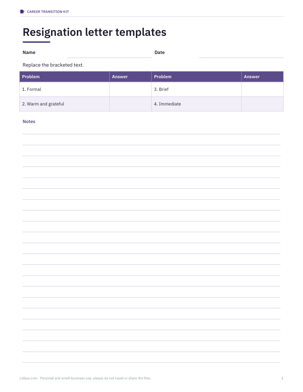 Preview of Printable Resignation Letter Templates