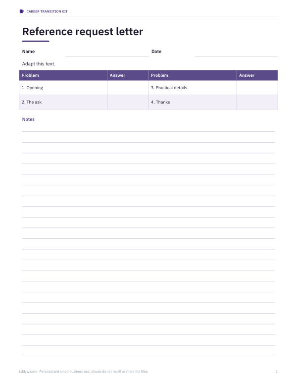 Preview of Reference Request Letter Template